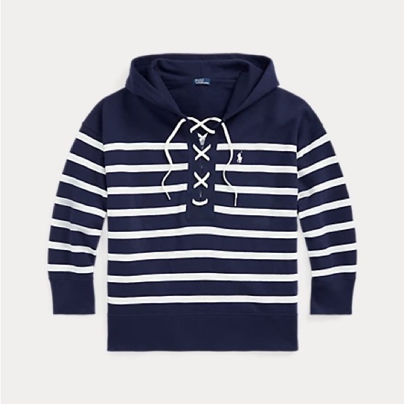 Ralph Lauren Striped Lace-Up Fleece Pullover - Picture 2 of 7